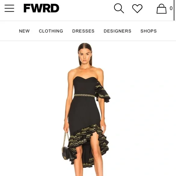 Caroline Constas Black Gold Cam Ruffle Embroidered Dress XS 0 - Picture 8 of 8